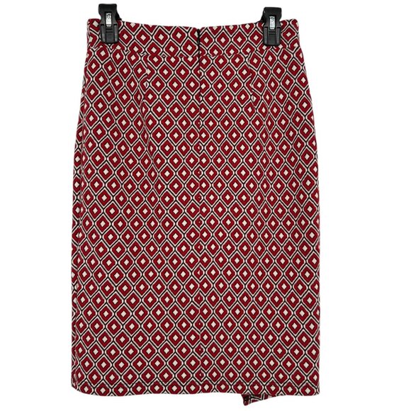 Maeve By Anthropologie Red Diamond Pattern Wrap Pencil Skirt Size XS - Picture 6 of 10